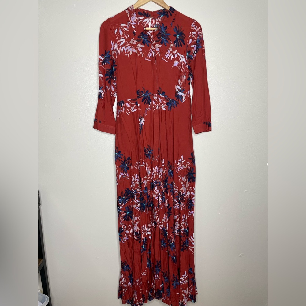 Free People | After the Storm Red Maxi Shirt Dress, HTF/Rare, size 6 - Picture 7 of 14